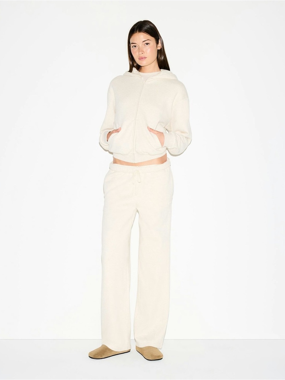 Skims Cotton fleece low rise slim straight pant color oatmeal heather
